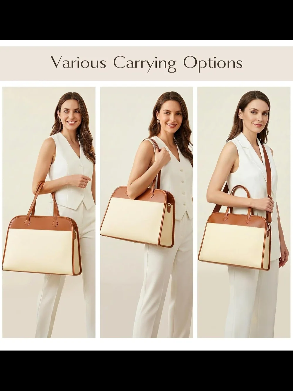 Canvas & Leather Tan/Beige Brief Tote - Men